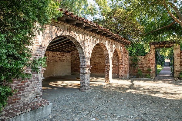 Brick Garage &amp; Path to Garden
